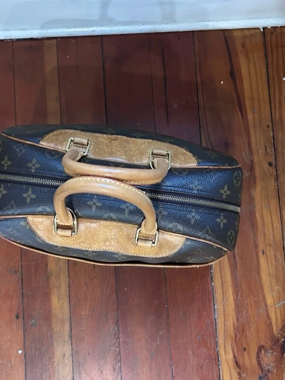Louis Vuitton Brown Monogram Satchel with Natural Leather Handles Deauville